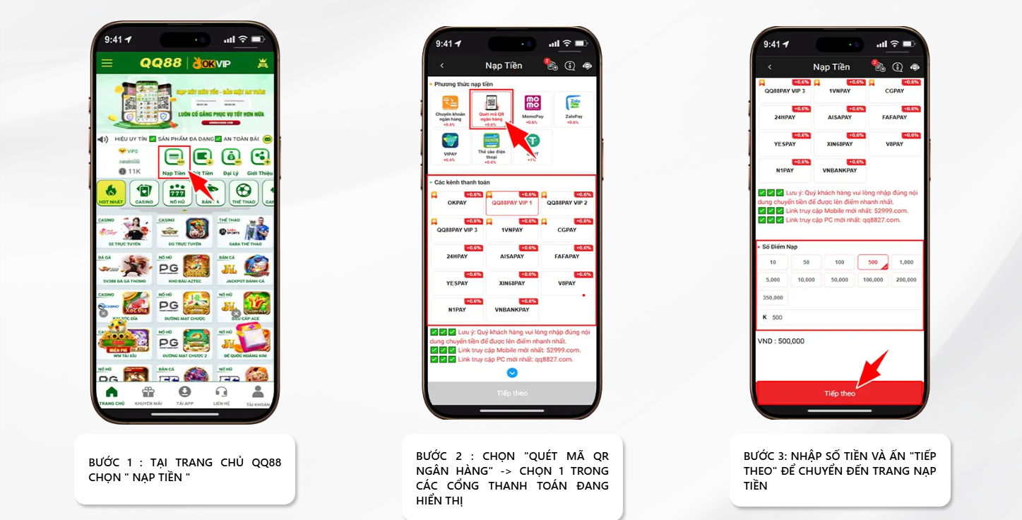 Lưu ý khi Nạp tiền QQ88